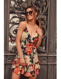 Elegant dress with colorful flowers, black PR3210 - Online store - Boutique